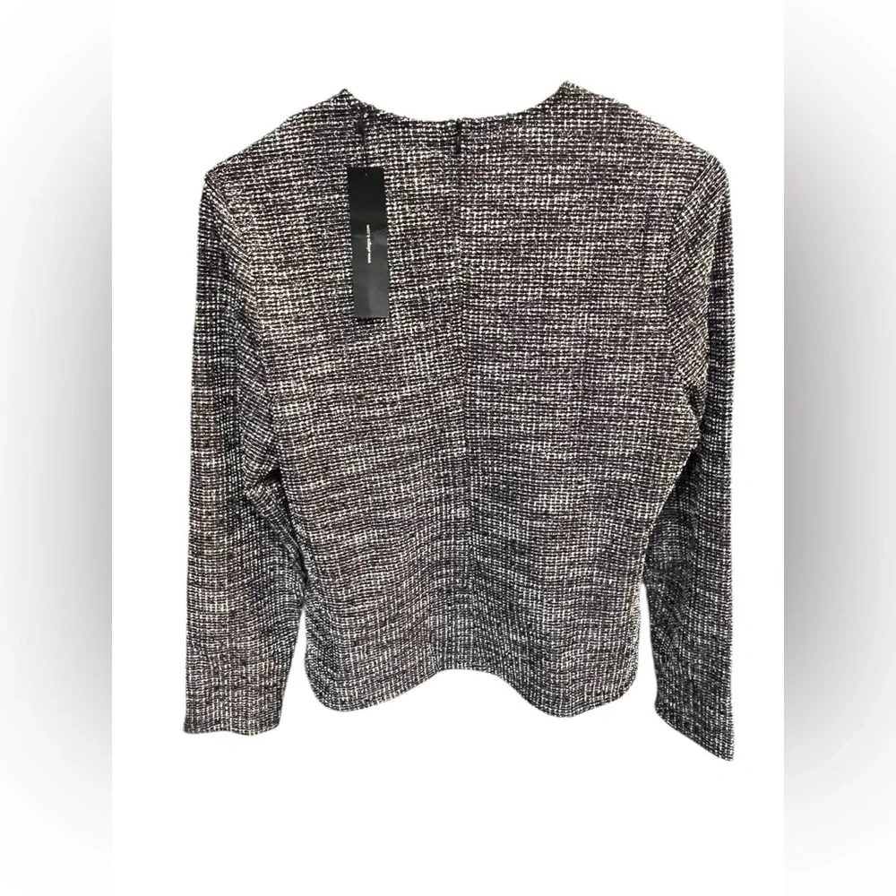 NWT Allegra K Tweed Zipper Back Long Sleeve Crew Neck Blouse - Pink/Black-Small - Picture 5 of 9